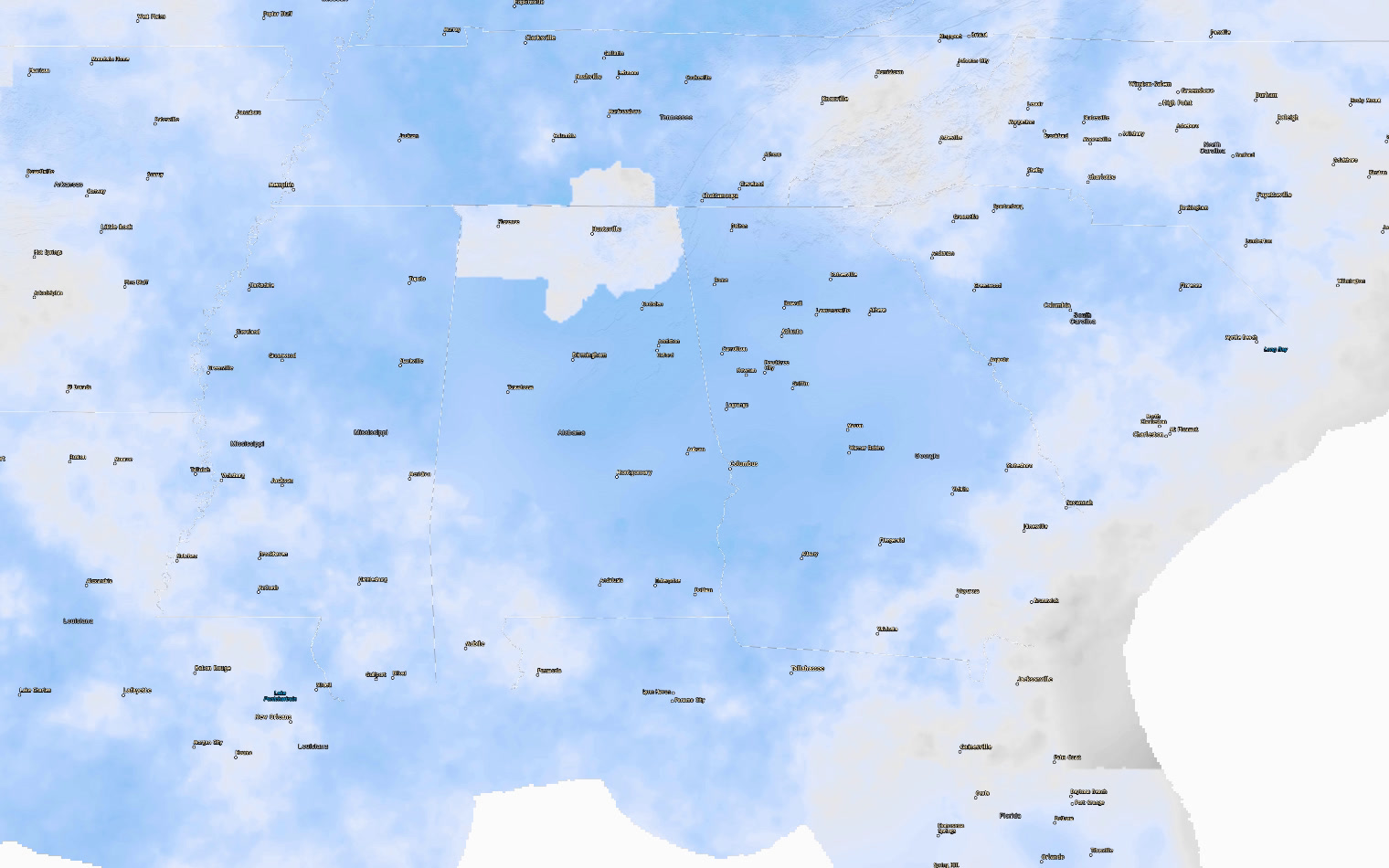 Forecast cloud cover across the Southeast